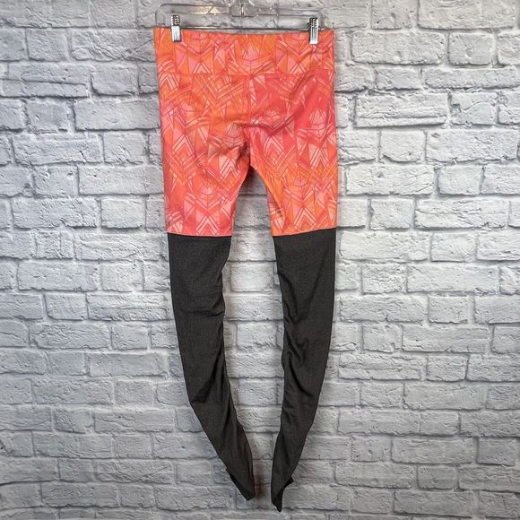 ALO Yoga Goddess Leggings Women Orange‎ Geometric Print Gray Ribbed Sz Medium - Picture 3 of 14